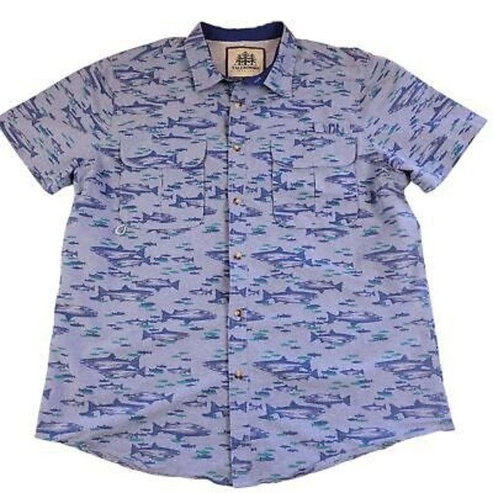 Tallwoods Mens Button Front Shirt Fish Print Size XXLT Trout